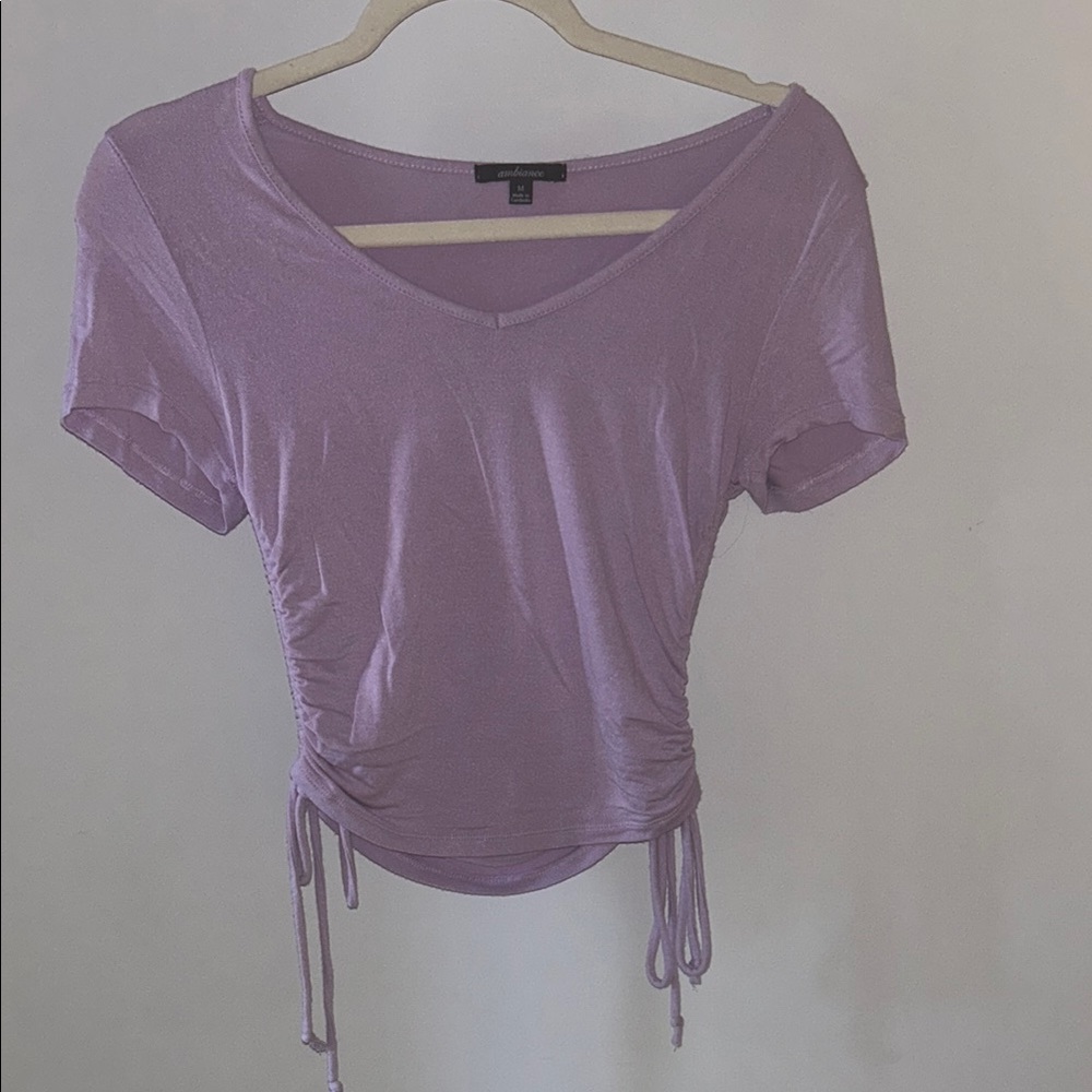 Purple Crop Tie Front Tee